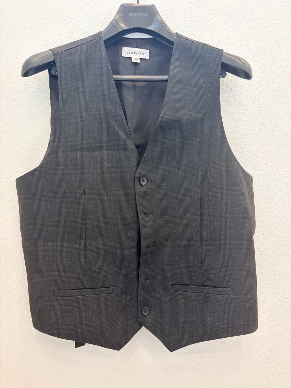 Calvin Klein Men's Charcoal Grey Plaid Suit Vest Waistcoat Size L Regular - 136